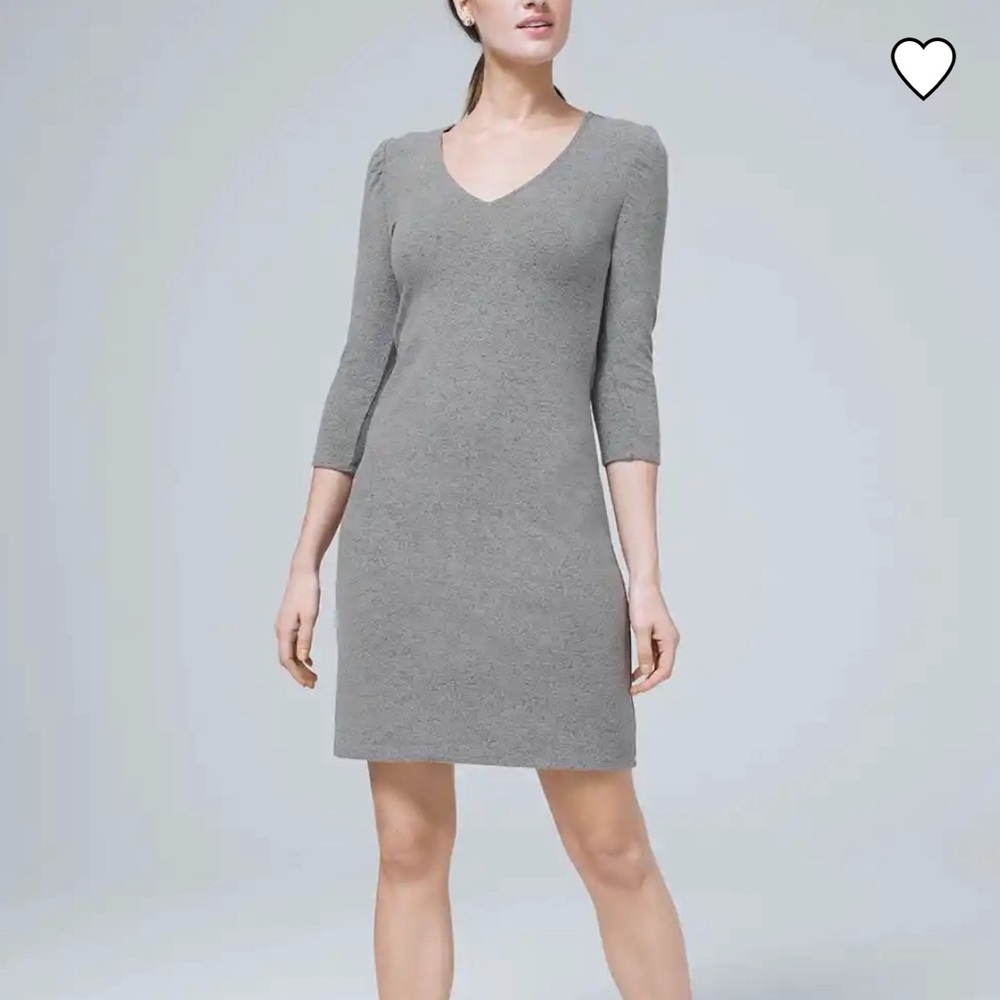 Never Worn White House Black Market Grey Super Cozy Puff Sleeve Sweater Dress XS